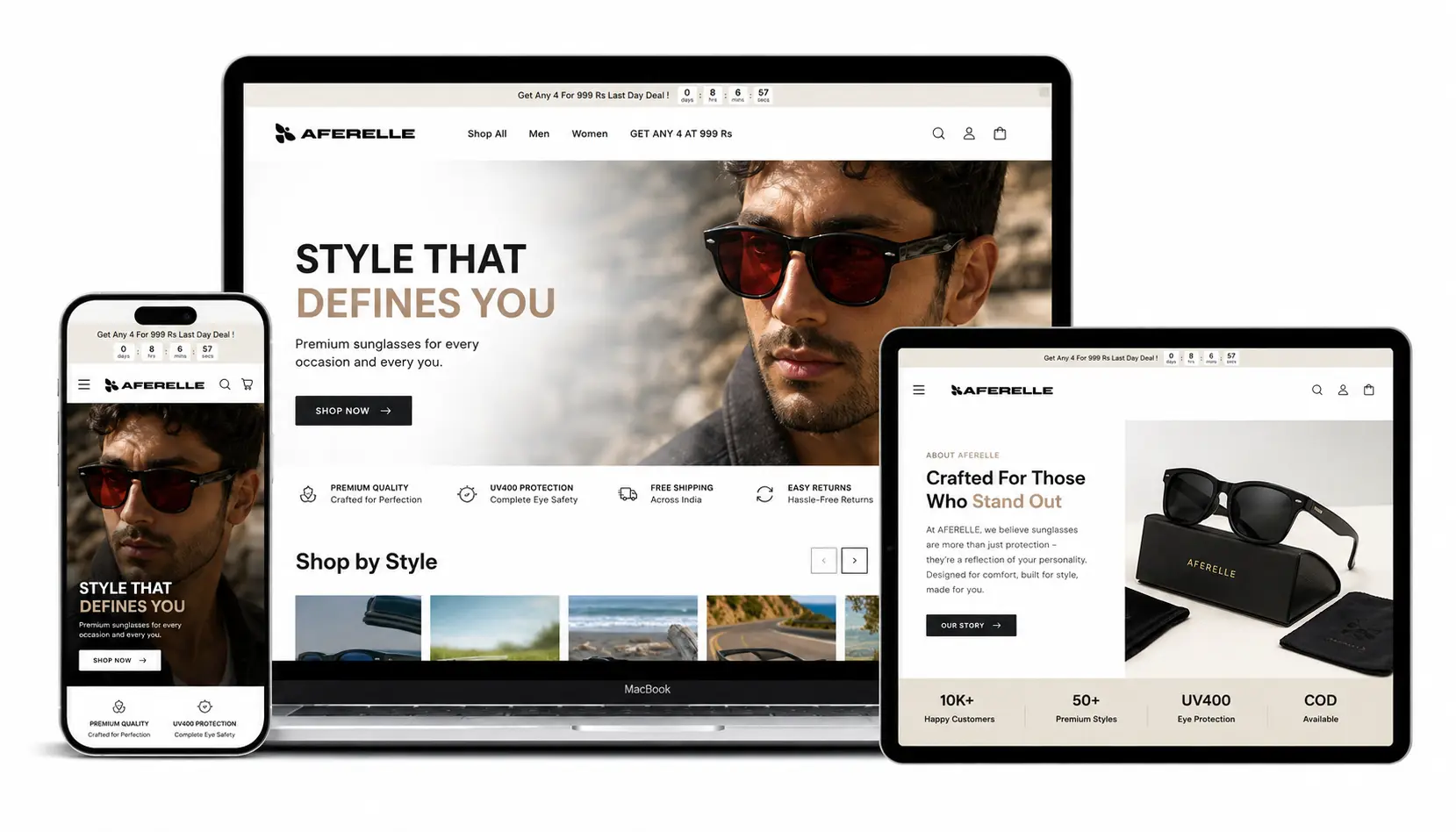 Aferelle eyewear Shopify store for an Indian brand