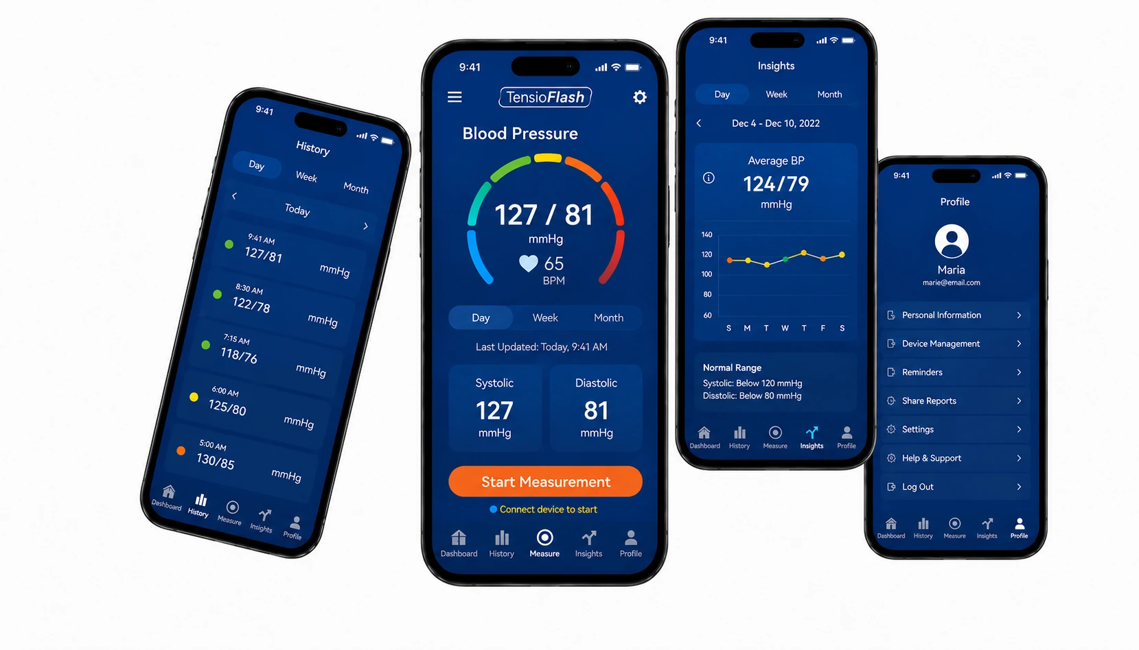 TensioFlash connected blood pressure app for a US client