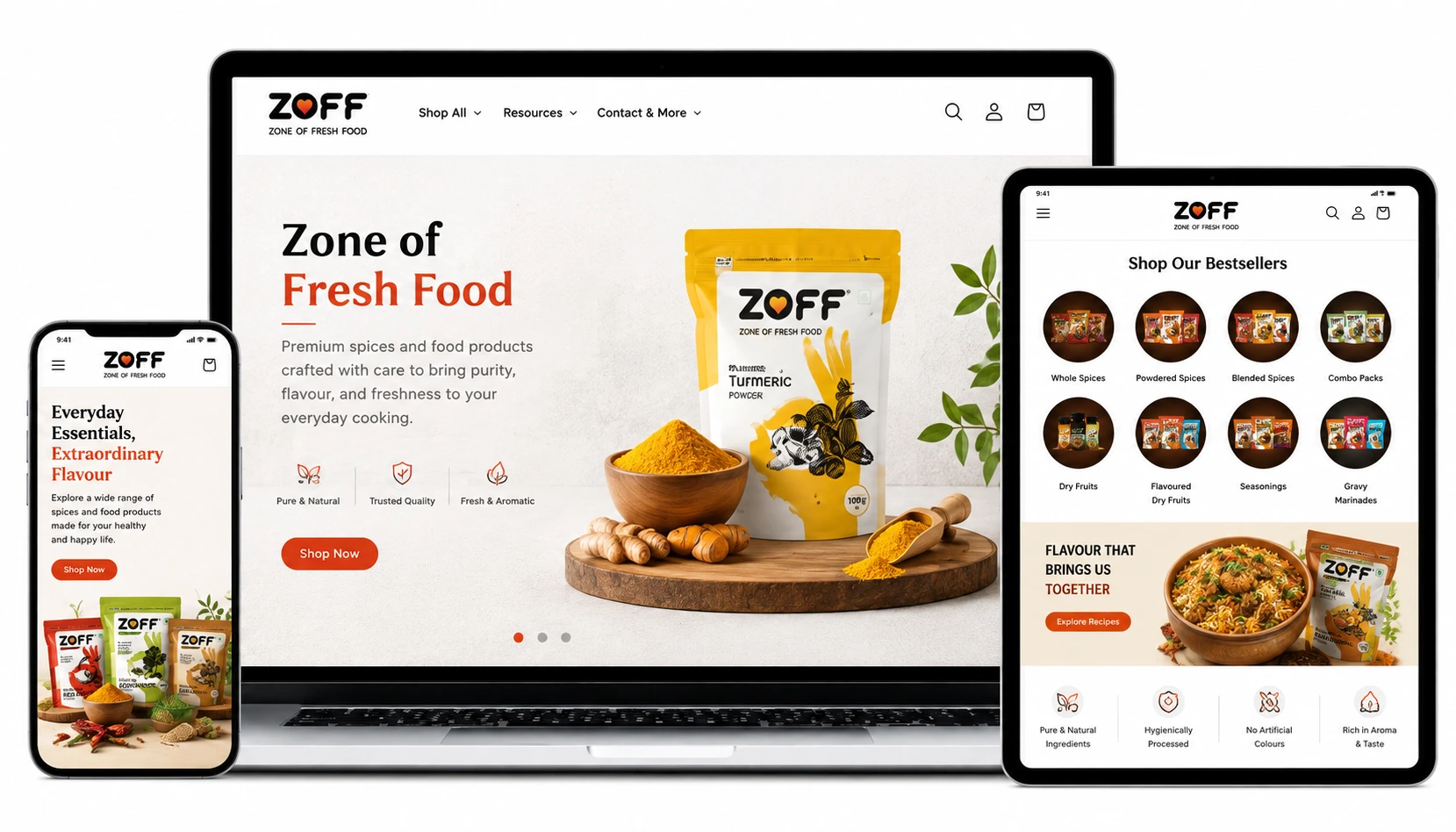 Zoff Foods spices and grocery Shopify store for an Indian brand